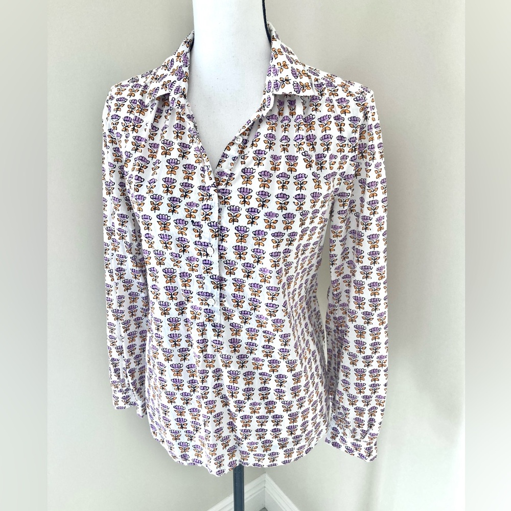 J Crew Gathered Popover Cotton Shirt in Block Print Floral Size 6 - Picture 7 of 12